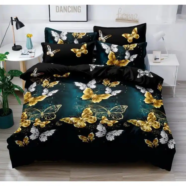 Kup teraz Pościel 160x200 bawełna satynowa 3D Cotton World gruba 3 części 1403 złote motyle