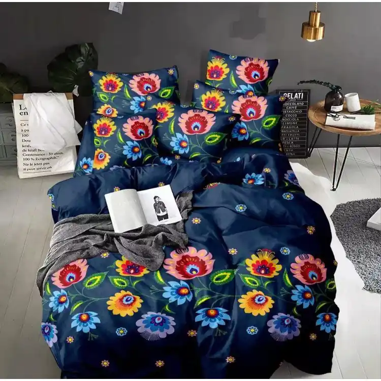 Łatwy zwrot Pościel 200x220 bawełna satynowa 3D Cotton World gruba 3 części 2261 kwiaty