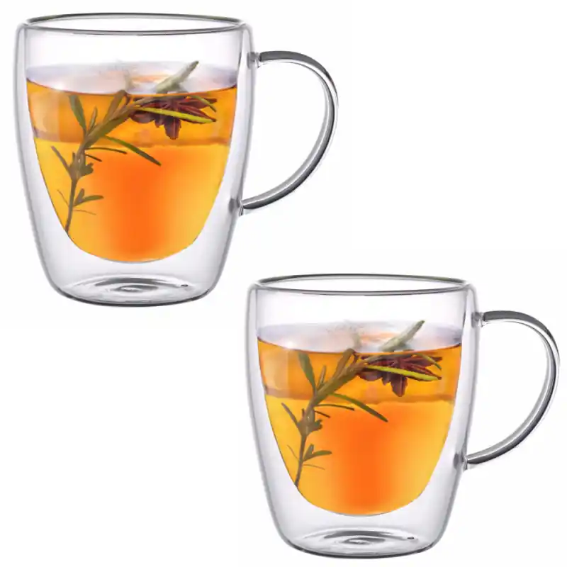 Bestseller Szklanki termiczne z białym uchem Renza 300 ml do kawy latte komplet 2 szt MGHOME
