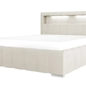 Oferta czasowa Łóżko tapicerowane Foenum 160x200 ze stelażem metalowym i pojemnikiem kremowe hydrofobowe