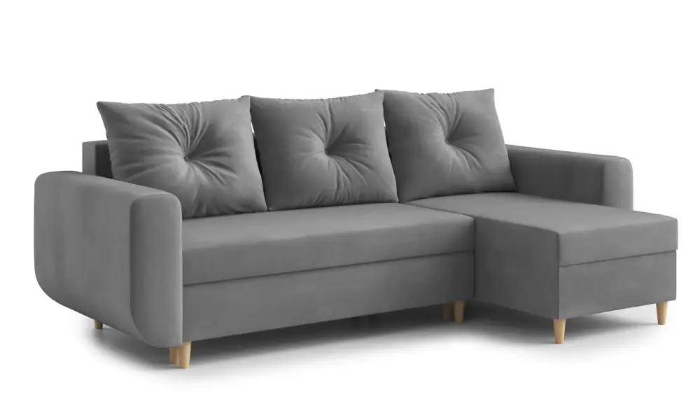 Oferta Narożnik z funkcją spania Lamarry L-kształtny z pojemnikiem uniwersalny szary welur