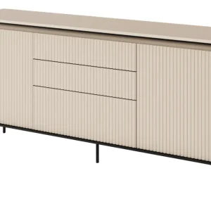 Komoda dwudrzwiowa Trend 166 cm z trzema szufladami z LED Beżowa Bezpieczne zakupy