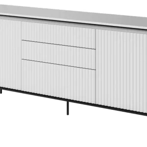 Komoda dwudrzwiowa Trend 166 cm z trzema szufladami z LED Biała Łatwy zwrot