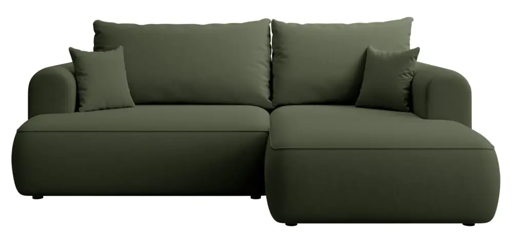 Oferta Narożnik z funkcją spania Ovo mini L-kształtny prawostronny z pojemnikiem oliwkowy welur łatwoczyszczący