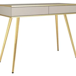 Cena promocyjna Toaletka Glinte z dwiema szufladami 102 cm beżowa ze złotymi nogami