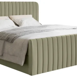 Łóżko kontynentalne 200x200 cm Saliano z pojemnikami i topperem oliwkowe szenil hydrofobowy Oferta limitowana