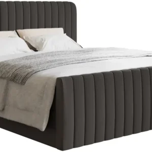 Łóżko kontynentalne 180x200 cm Saliano z pojemnikami i topperem grafitowe szenil hydrofobowy Oferta czasowa