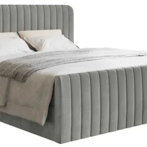 Oferta Łóżko kontynentalne 180x200 cm Saliano z pojemnikami i topperem szare welur