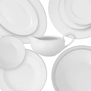 Serwis obiadowy porcelanowy dla 12 os. Yvonne biało-srebrny Szybka dostawa