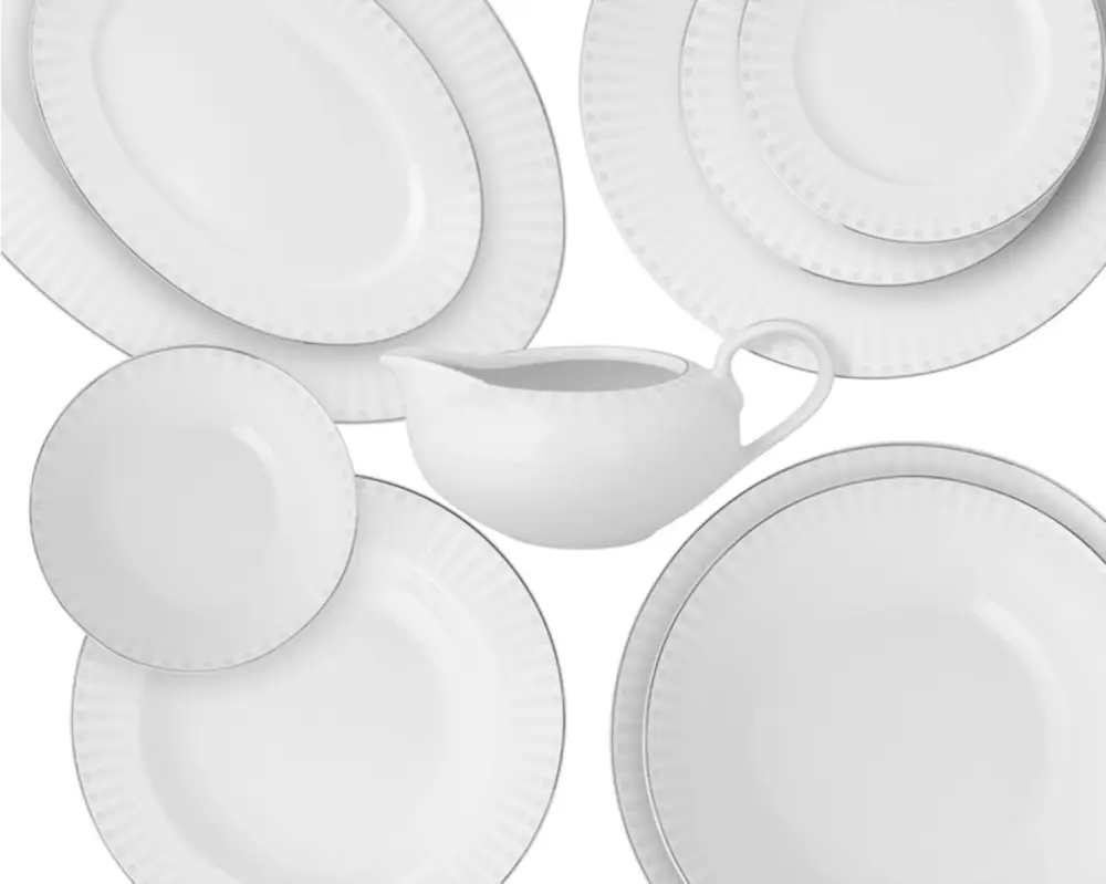 Serwis obiadowy porcelanowy dla 12 os. Yvonne biało-srebrny Szybka dostawa