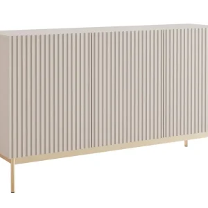 Komoda trzydrzwiowa Linearis z oświetleniem LED 138 cm kaszmir na złotych nóżkach Kup online