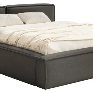 Oferta limitowana Łóżko tapicerowane 200x200 cm Tilves Low z pojemnikiem stelaż metalowy grafitowe szenil