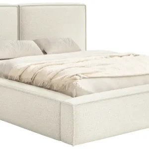 Łóżko tapicerowane 200x200 cm Tilves z pojemnikiem stelaż metalowy kremowe boucle Oferta limitowana