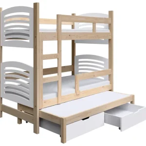 Dostępne od ręki Łóżko piętrowe 75x180 cm Cami trzyosobowe z materacami i szufladami sosna/biały