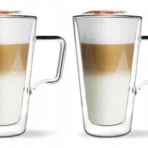Komplet 2 szklanek do latte ze szkła borokrzemowego eleganckie 350ml Obniżka ceny