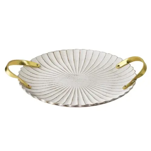 Oferta czasowa Taca dekoracyjna biała elegancka złote uchwyty 35cm