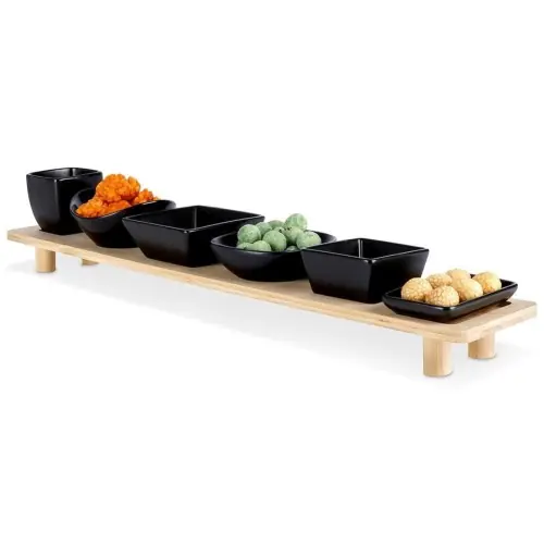 Miseczki na przekąski ceramiczne czarne na tacy 7 elementów 50cm Kup teraz