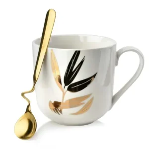 Oferta Kubek porcelanowy biały Lola złoty liść 450 ml