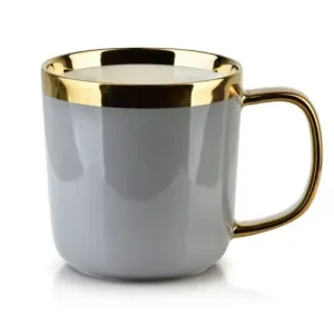 Kubek porcelanowy szary złoty pasek 360 ml Wyprzedaż