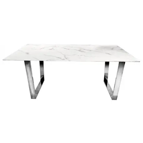 Tani Stół glamour 160x80x75 marmur srebrny / biały