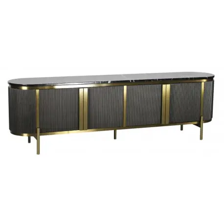 Sprawdź teraz Długa komoda art deco - do salonu, z lamelami, naturalny marmur- 200x40x60