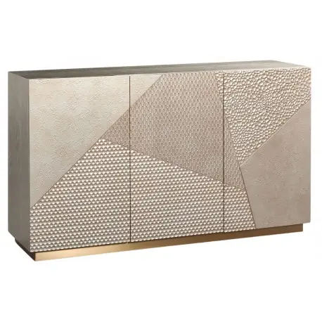 Rabat Komoda do salonu 150x40x86 nowoczesna 3D frezowana złota / srebrna